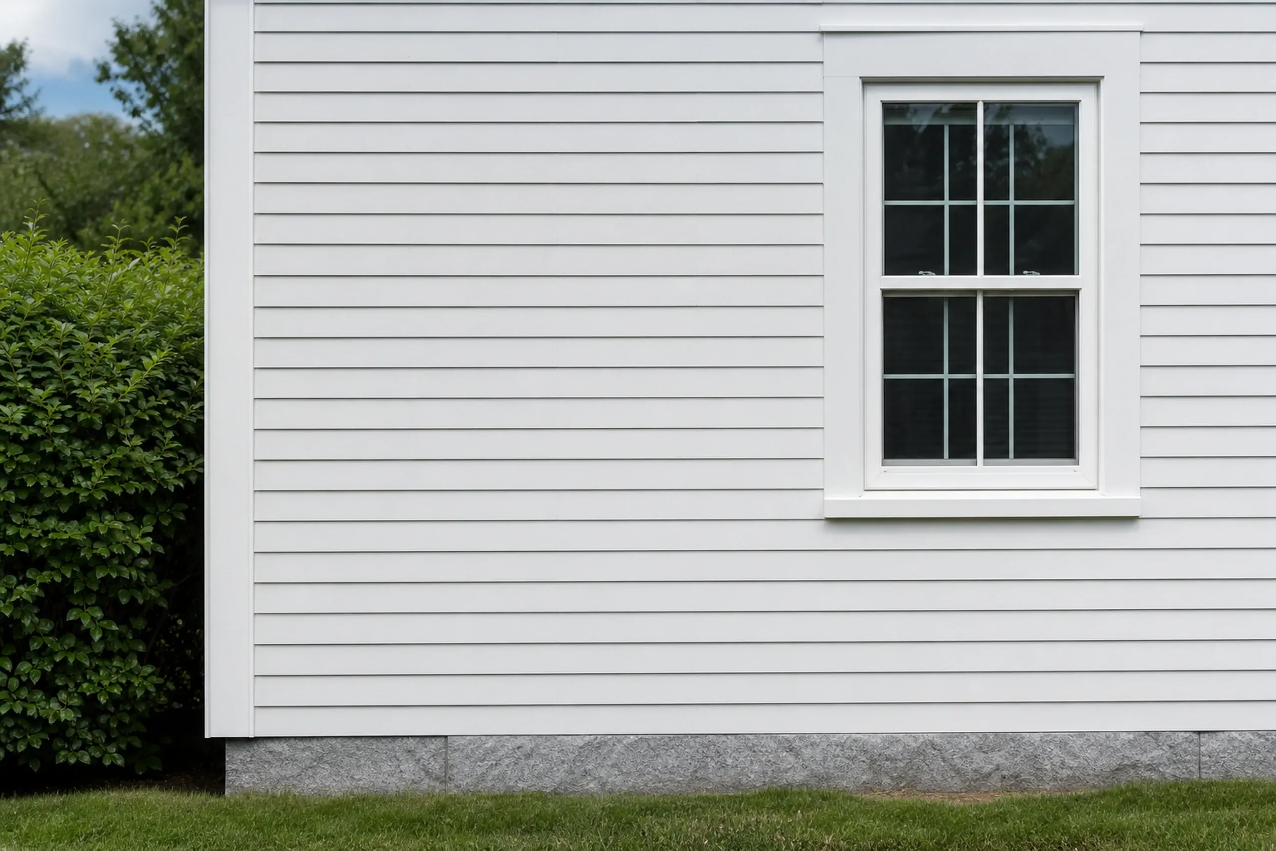 Siding repair on a Knightville house in South Portland: a short run of new painted clapboards blended into an older white clapboard wall beside a window, the patch matched in reveal and color, late summer.